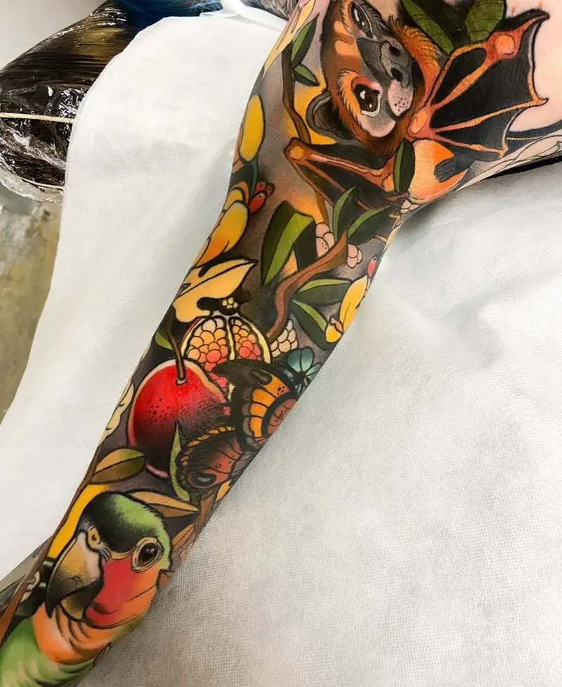 Neo-traditional colour tattoo by Alex Garcia, Cobra Gold, Kempen